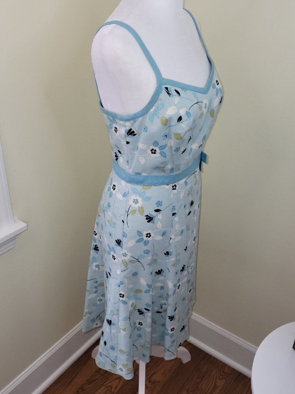 Ann Taylor Loft Linen Blend Dress Lined A-line Light Blue Floral Women's Size 2P - Picture 7 of 12